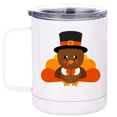 Cute Thanksgiving Turkey Little Boy 12 oz Stainless Steel Tumbler Cup