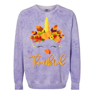 Cute Thanksgiving Unicorn Thankful Turkey Colorblast Crewneck Sweatshirt