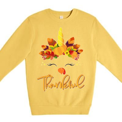 Cute Thanksgiving Unicorn Thankful Turkey Premium Crewneck Sweatshirt