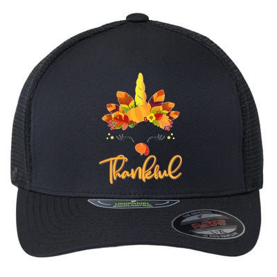 Cute Thanksgiving Unicorn Thankful Turkey Flexfit Unipanel Trucker Cap