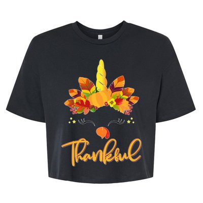 Cute Thanksgiving Unicorn Thankful Turkey Bella+Canvas Jersey Crop Tee