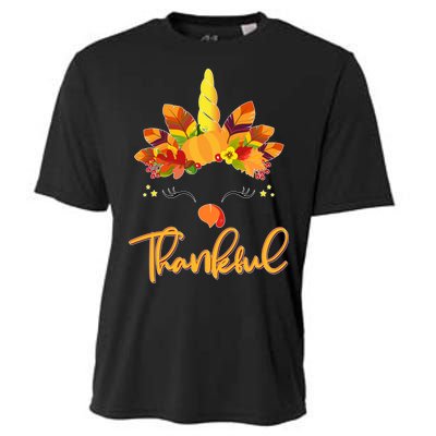 Cute Thanksgiving Unicorn Thankful Turkey Cooling Performance Crew T-Shirt