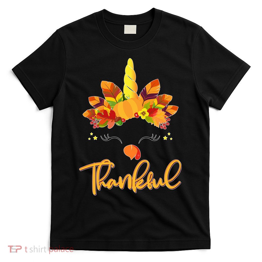 Cute Thanksgiving Unicorn Thankful Turkey T-Shirt