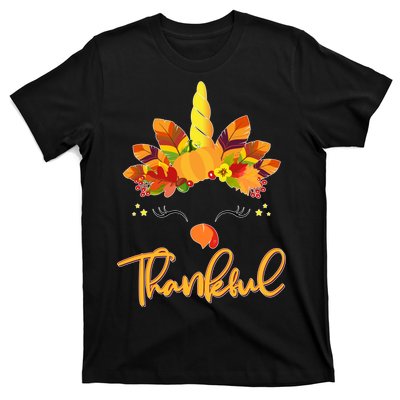 Cute Thanksgiving Unicorn Thankful Turkey T-Shirt