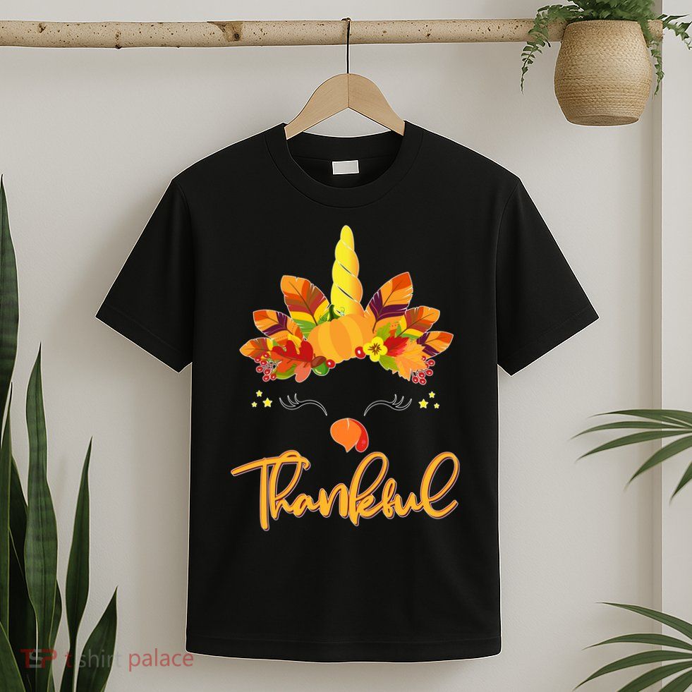 Cute Thanksgiving Unicorn Thankful Turkey T-Shirt