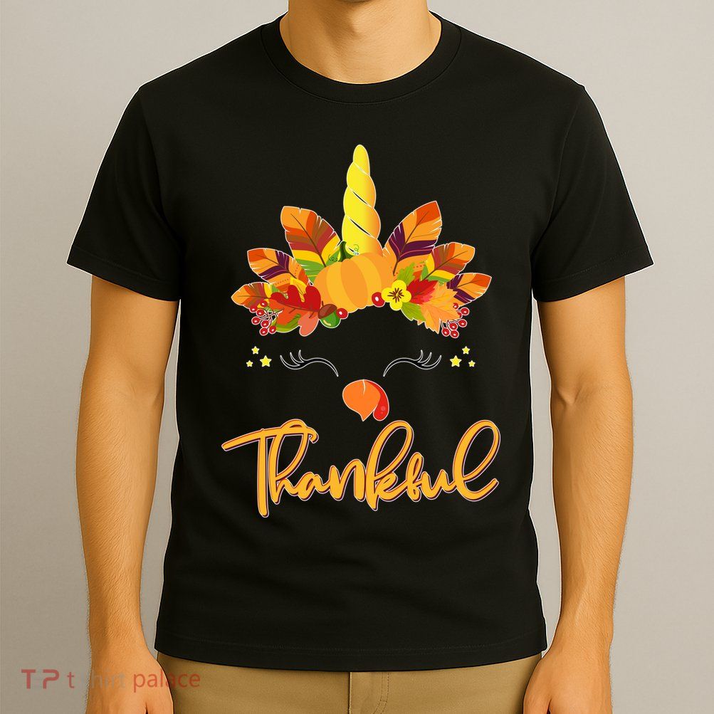 Cute Thanksgiving Unicorn Thankful Turkey T-Shirt