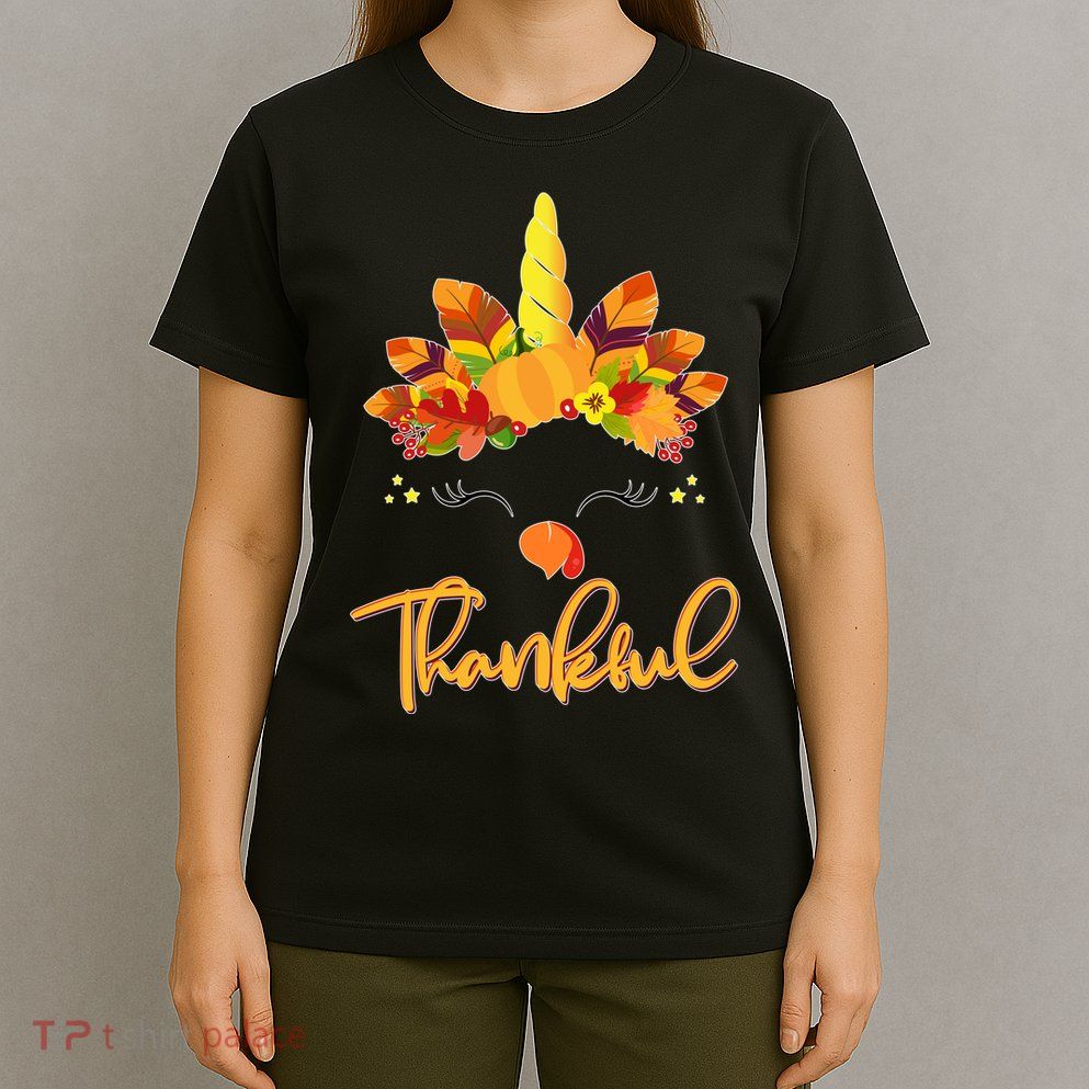 Cute Thanksgiving Unicorn Thankful Turkey T-Shirt