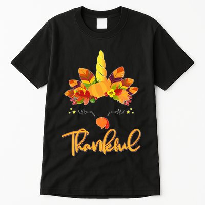 Cute Thanksgiving Unicorn Thankful Turkey Tall T-Shirt