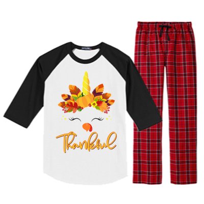 Cute Thanksgiving Unicorn Thankful Turkey Raglan Sleeve Pajama Set