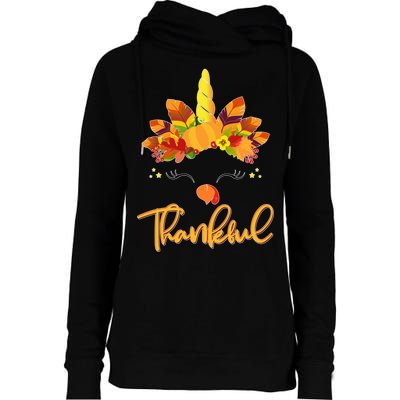 Cute Thanksgiving Unicorn Thankful Turkey Womens Funnel Neck Pullover Hood