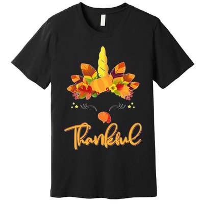 Cute Thanksgiving Unicorn Thankful Turkey Premium T-Shirt