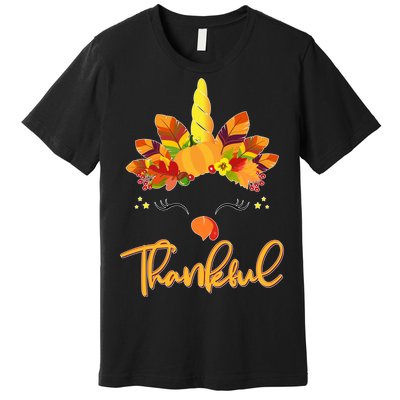 Cute Thanksgiving Unicorn Thankful Turkey Premium T-Shirt