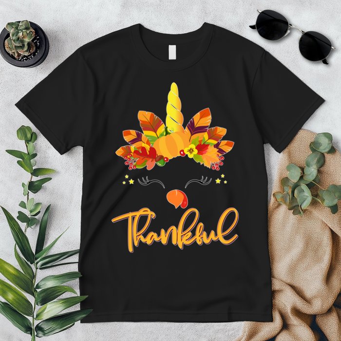 Cute Thanksgiving Unicorn Thankful Turkey Premium T-Shirt
