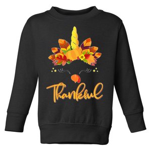 Cute Thanksgiving Unicorn Thankful Turkey Toddler Sweatshirt