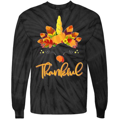 Cute Thanksgiving Unicorn Thankful Turkey Tie-Dye Long Sleeve Shirt