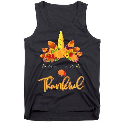 Cute Thanksgiving Unicorn Thankful Turkey Tank Top