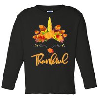 Cute Thanksgiving Unicorn Thankful Turkey Toddler Long Sleeve Shirt