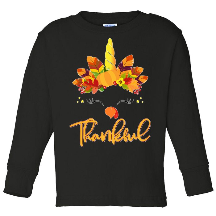 Cute Thanksgiving Unicorn Thankful Turkey Toddler Long Sleeve Shirt