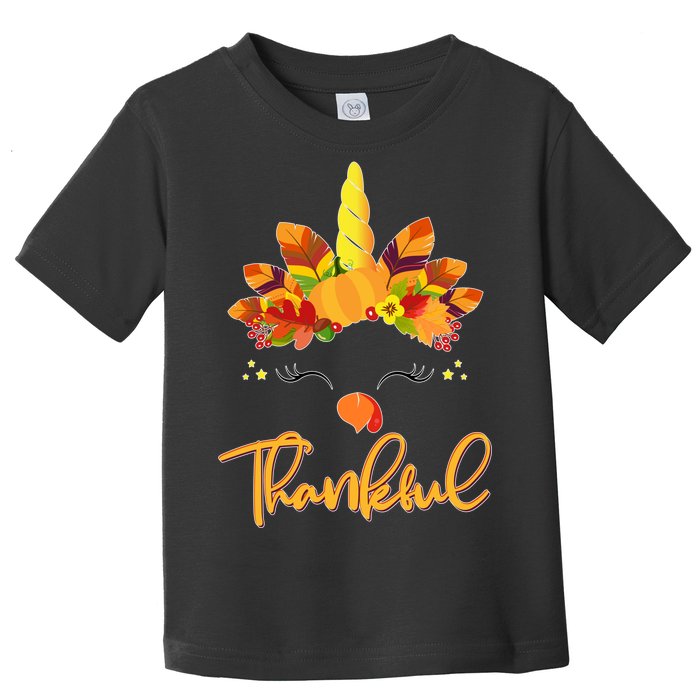 Cute Thanksgiving Unicorn Thankful Turkey Toddler T-Shirt