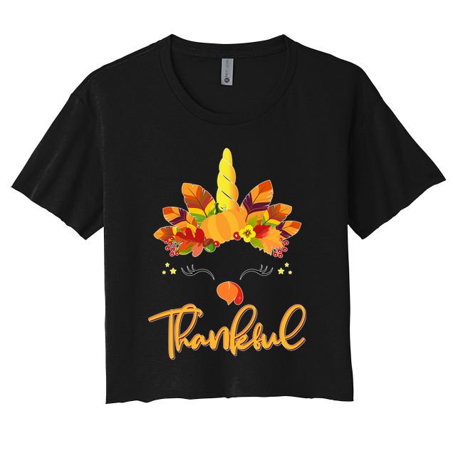 Cute Thanksgiving Unicorn Thankful Turkey Crop Top