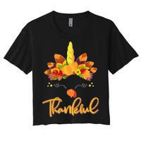 Cute Thanksgiving Unicorn Thankful Turkey Women's Crop Top Tee