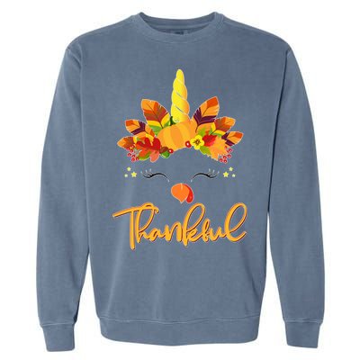 Cute Thanksgiving Unicorn Thankful Turkey Garment-Dyed Sweatshirt