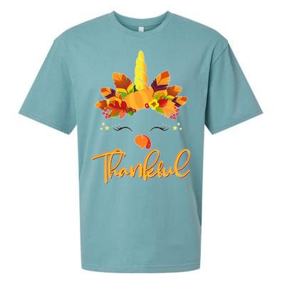 Cute Thanksgiving Unicorn Thankful Turkey Sueded Cloud Jersey T-Shirt