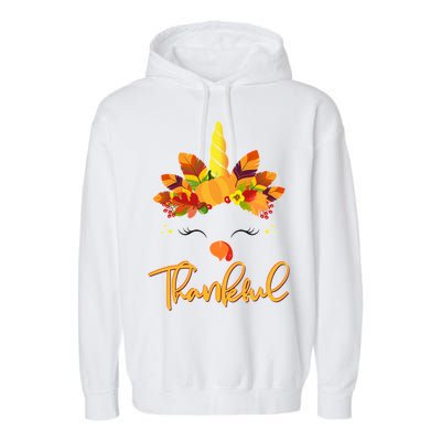 Cute Thanksgiving Unicorn Thankful Turkey Garment-Dyed Fleece Hoodie