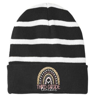 Cute Third Grade Teacher Inspiring Quote Striped Beanie with Solid Band