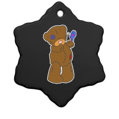 Cute Torn Teddy Bear Ceramic Star Ornament