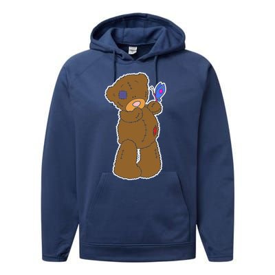 Cute Torn Teddy Bear Performance Fleece Hoodie