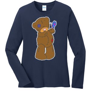 Cute Torn Teddy Bear Ladies Long Sleeve Shirt