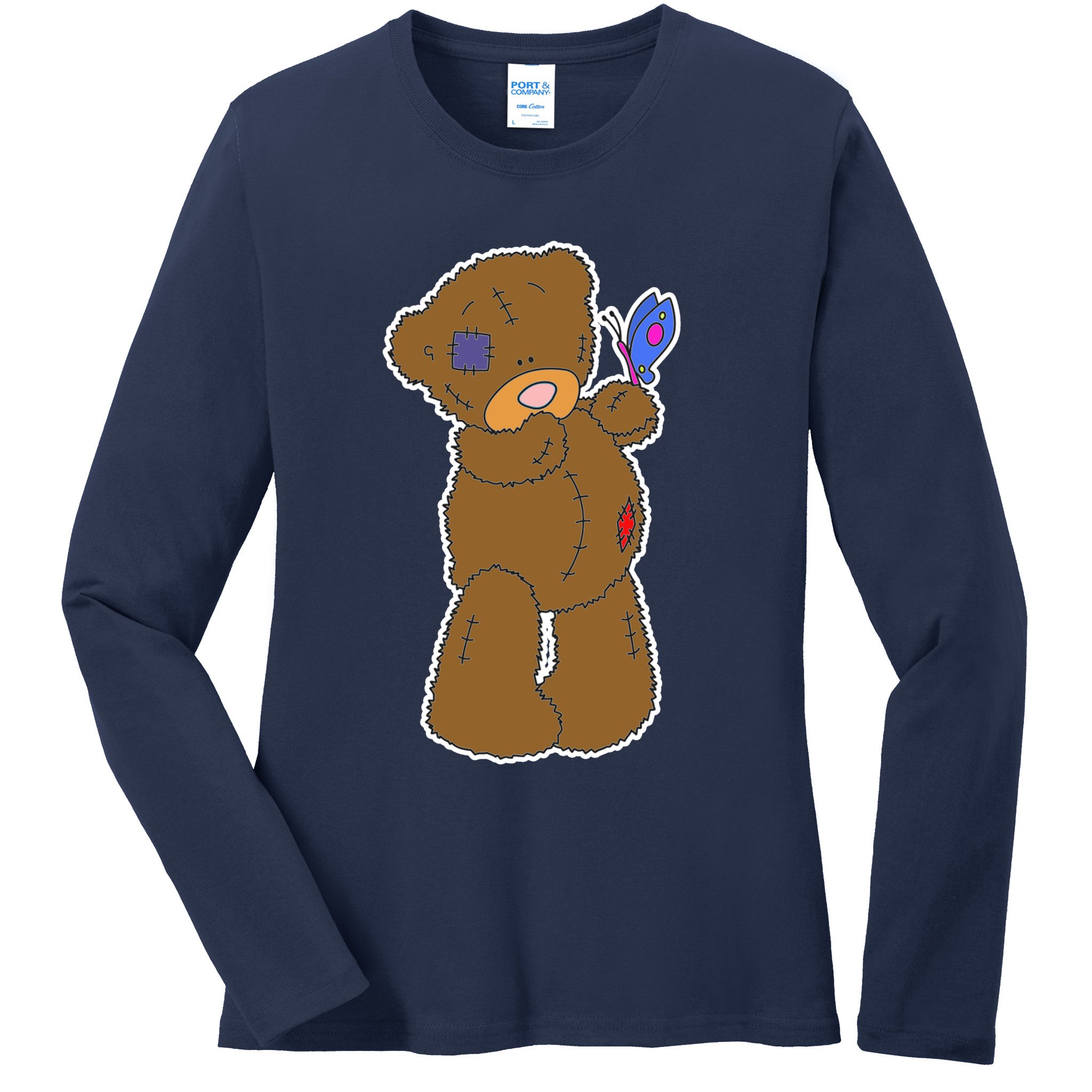 Cute Torn Teddy Bear Ladies Long Sleeve Shirt