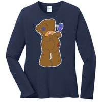 Cute Torn Teddy Bear Ladies Long Sleeve Shirt