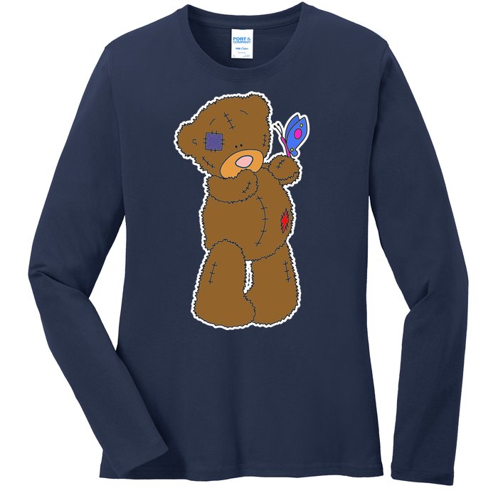 Cute Torn Teddy Bear Ladies Long Sleeve Shirt