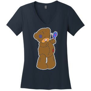 Cute Torn Teddy Bear Women's V-Neck T-Shirt