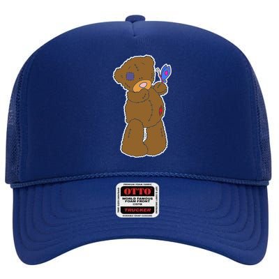 Cute Torn Teddy Bear High Crown Mesh Back Trucker Hat