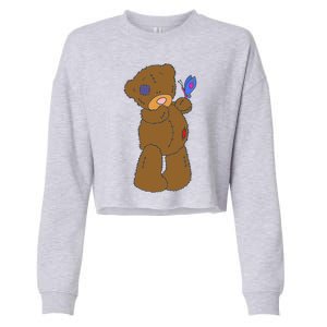 Cute Torn Teddy Bear Cropped Pullover Crew