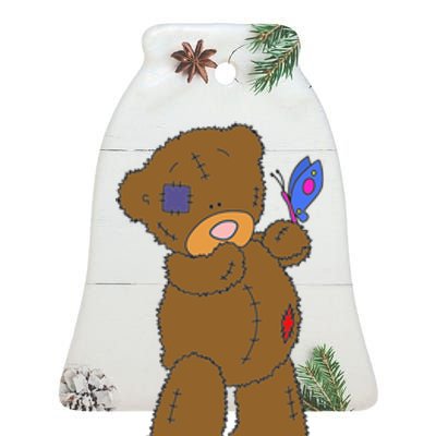 Cute Torn Teddy Bear Ceramic Bell Ornament