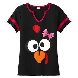 Cute Turkey Face Pink Bow Tie  Ladies Halftime Notch Neck Tee