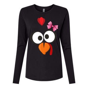 Cute Turkey Face Pink Bow Tie  Womens Cotton Relaxed Long Sleeve T-Shirt