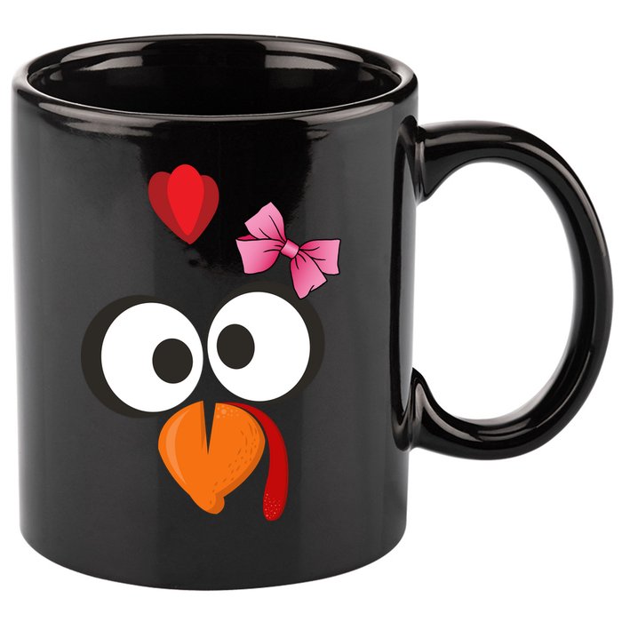 Cute Turkey Face Pink Bow Tie  11oz C Handle Ceramic Mug