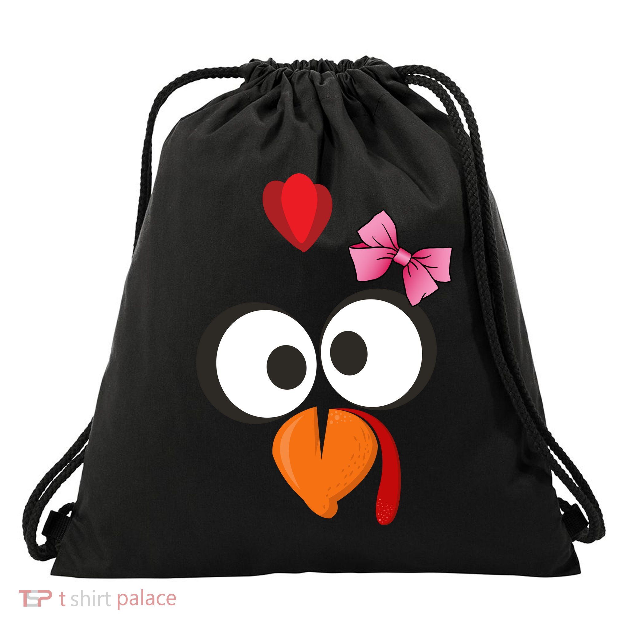 Cute Turkey Face Pink Bow Tie  Drawstring Bag