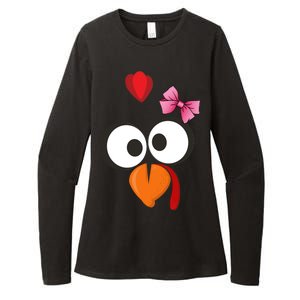 Cute Turkey Face Pink Bow Tie  Womens CVC Long Sleeve Shirt