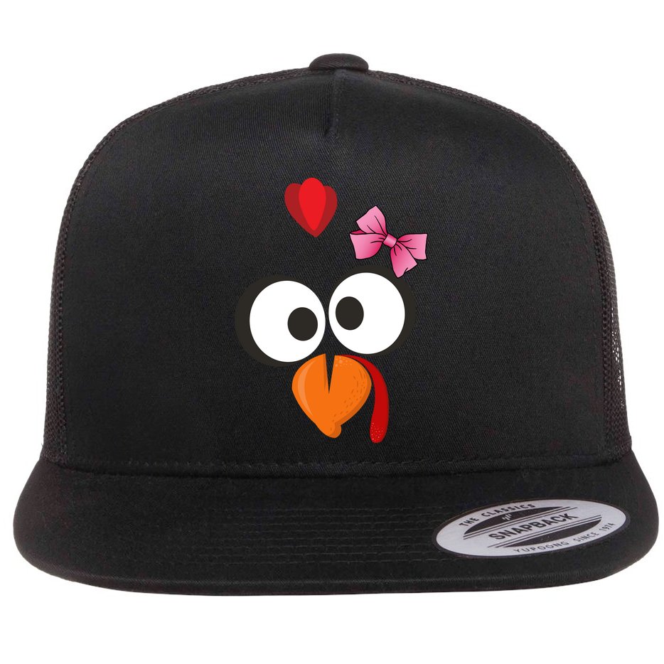 Cute Turkey Face Pink Bow Tie  Flat Bill Trucker Hat