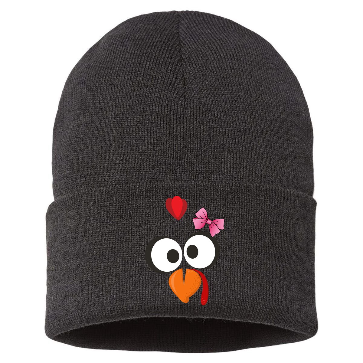 Cute Turkey Face Pink Bow Tie  Sustainable Knit Beanie