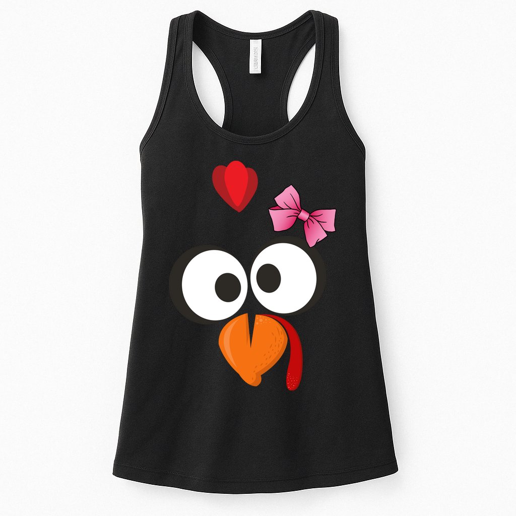 Cute Turkey Face Pink Bow Tie  Womens Tank Top