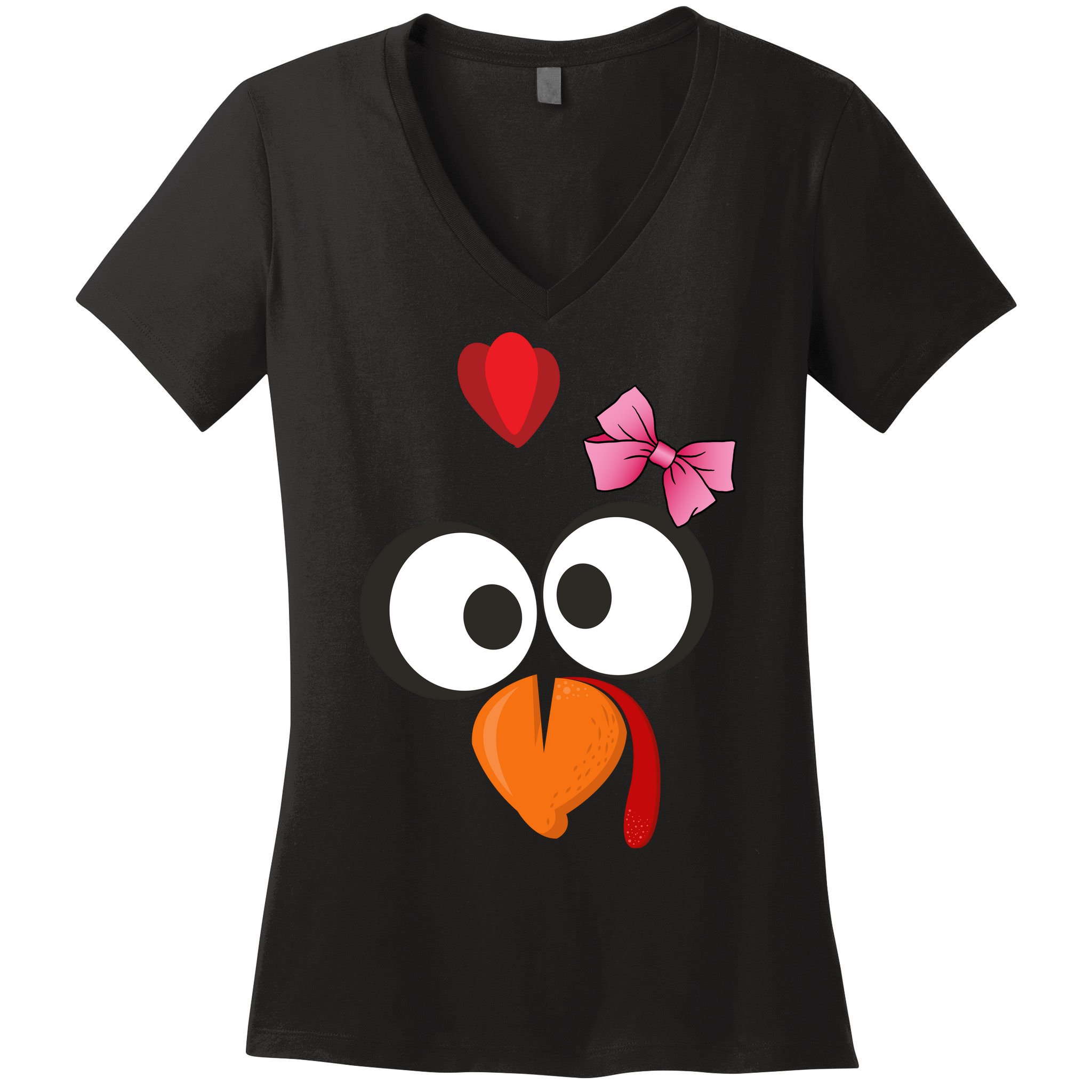 Cute Turkey Face Pink Bow Tie  Women's V-Neck T-Shirt