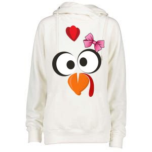 Cute Turkey Face Pink Bow Tie  Womens Funnel Neck Pullover Hood