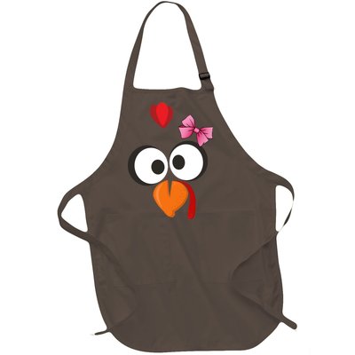 Cute Turkey Face Pink Bow Tie  Full-Length Apron With Pockets